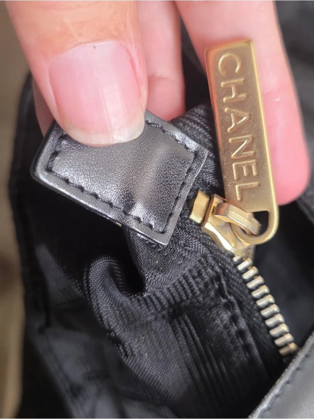 CHANEL Black Quilted Nylon Tote with Leather Handles